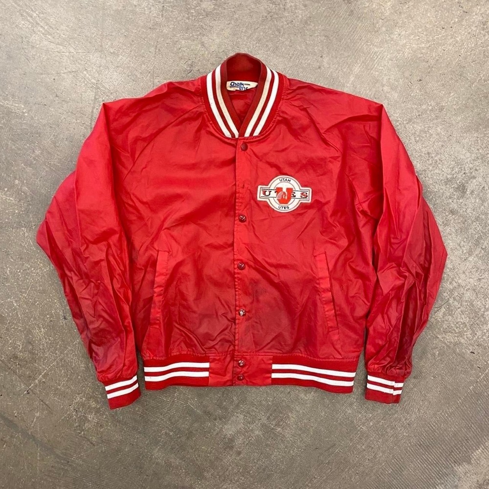 Vintage Utah Utes 90s Chalk Line Button Windbreaker Varsity Jacket Size XL